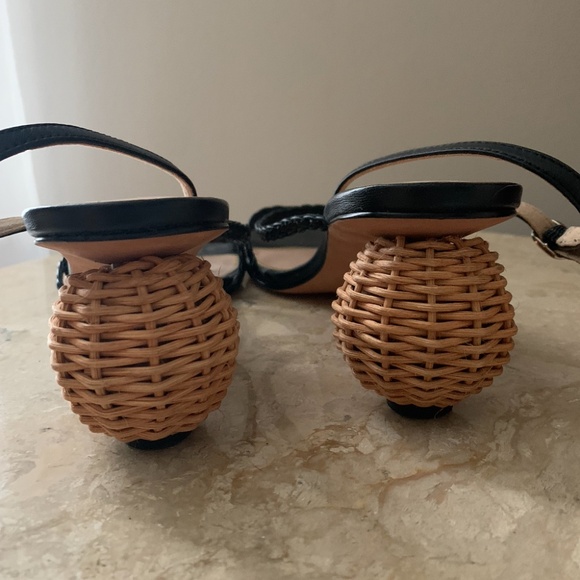 Kate Spade Valencia Sandals Black Size 8 Woven Raffia Ball Heel - Picture 5 of 13